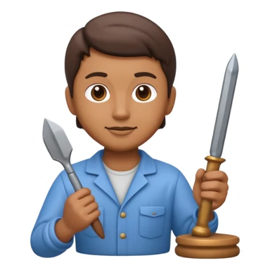 Apple Memoji-style 3D emoji of a sculptor with a small statue and chisel, smooth gradients, rounded edges, no background.during sculpting sticker