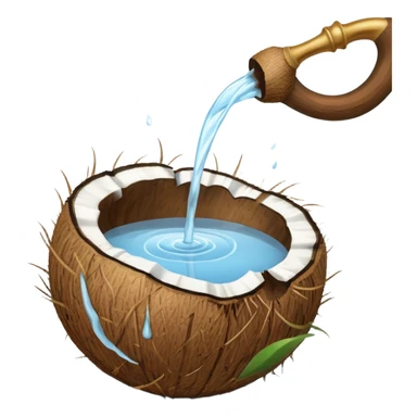 A coconut with water being poured over it. Simple line art, minimal composition showing the ritual offering. sticker