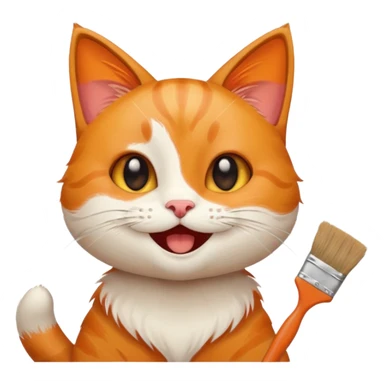 happy cat painting with a paintbrush, joyful face, emoji style sticker