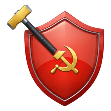 a shiny shield with the USSR flag inside, a hammer and sickle, and a star sticker