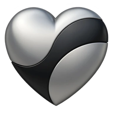 Minimalistic heart emoji, geometric metallic black and white, smooth curves, reflective edges, flat futuristic style
 sticker