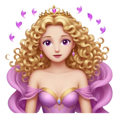 Cinematic Stunning Aurora Portrait Emoji, Ethereal in her flowing pink gown, golden curls shimmering, soft violet eyes filled with serenity, an enchanting glow surrounding her, capturing the beauty of a princess lost in a dream! sticker