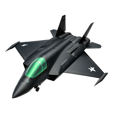 Illustrate a stealth fighter jet in matte black with angular body & glowing cockpit. sticker