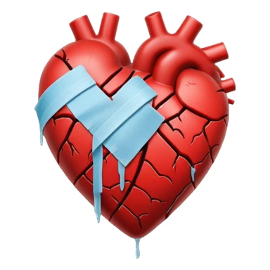 Un corazón roto con grietas  sangrando y expulsando sangre rodeado de vendas y tiritas que se despegan sin hacer efecto SIN CARA sticker