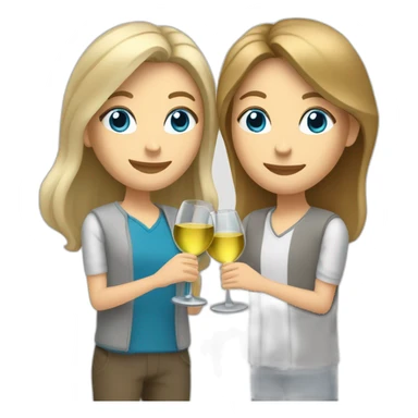 A white woman, she has brown eyes and blond medium long hair. A white man, he has blue eyes and grey hair. They toast to each other with a glass of white wine. sticker