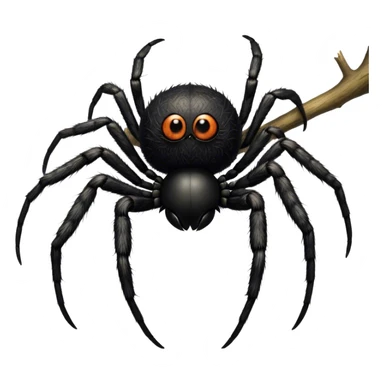 Large black fluffy spider with a big round abdomen and short hairy legs sitting on a branch, staring at us. Detailed texture of the spider’s fur and body. Transparent background. sticker