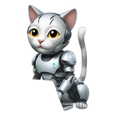 cat in cyborg suit with macbook sticker