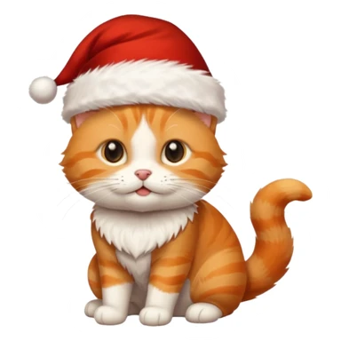Make me a orange tabby cat with a white chin and a bit of white on the end of his tail with a Santa hat sticker