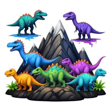 mountian with many ink on it and many dinosaurs sticker