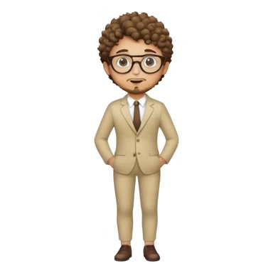 A young man with short curly brown hair, round glasses, light beard, and a stylish full-body suit. sticker