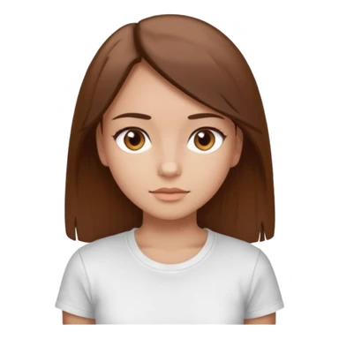 Chica de pelo liso y marrón con ojos color marrón claro y una camiseta blanca sticker