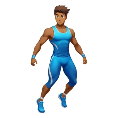 Masculine silhouette with athletic wear, surrounded by transformative energy aura, dynamic style essence with floating fashion elements sticker