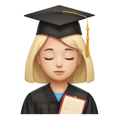 a person with closed eyes, thought bubble with a graduation cap and diploma, feeling of achievement sticker