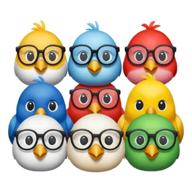 Create a Emoji in which birds are together coding birds should have a specs on eyes sticker
