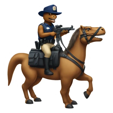 Trex wearing police hat riding a pony with sub machine guns  sticker