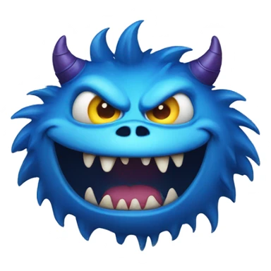 a blue monster with an evil smile full of sharp teeth sticker