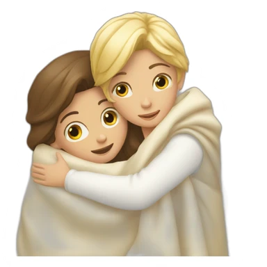 Brunette Girl and blonde boy hugging rolled in a Blancket sticker