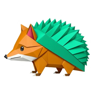 origami hedgehog half fox half hedgehog in color green mint rgb(168, 251, 211) the tail of fox A8FBD3 sticker