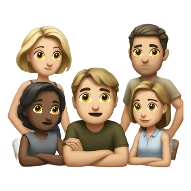6 Caucasian people sitting around a table looking unhappy sticker