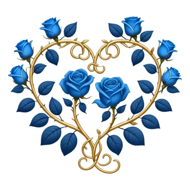heart shape gold vine with blue roses border sticker