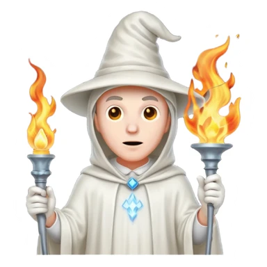 A man in a ghost costume with a pointy hat and torch sticker