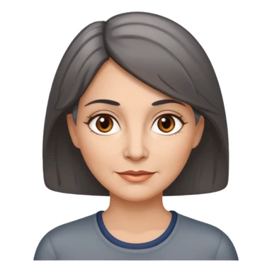 vit medelålders kvinna med grå slingor i mörkbrunt hår bruna ögon sticker