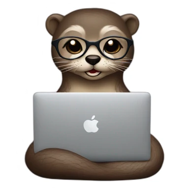 female otter with glasses use a macbook while seated against a pillow sticker