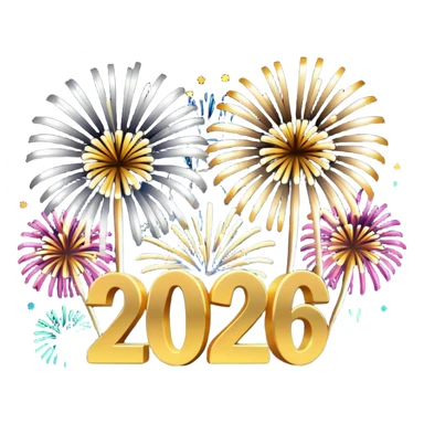 "Happy New Year 2026" in backdrop of colourful fireworks in 3d outline sticker