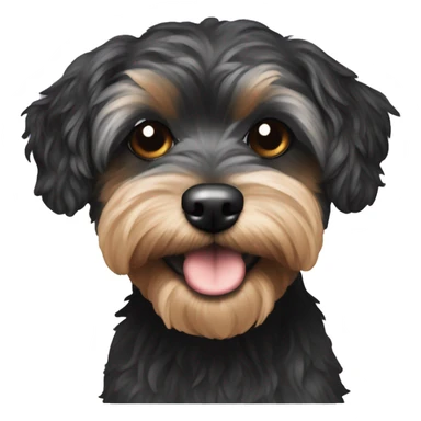 Black Yorkiepoo with white chin sticker