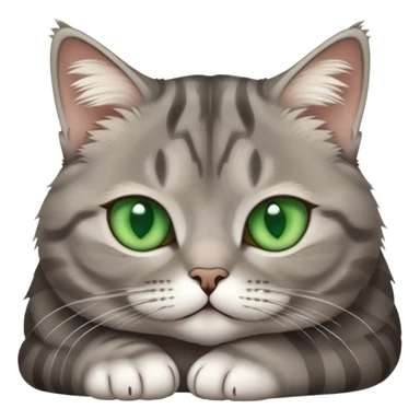 Slightly chubby Gray tabby cat with green eyes laying down sticker