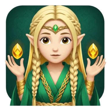 mystic elf, long golden braid, glowing runes on robe sticker
