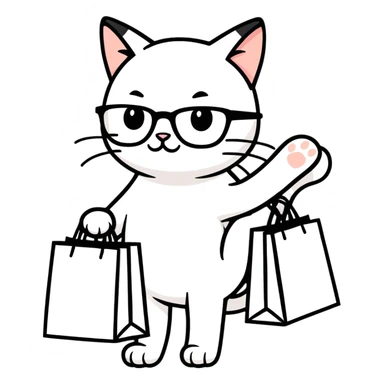 Cat with glasses and shopping bags sticker