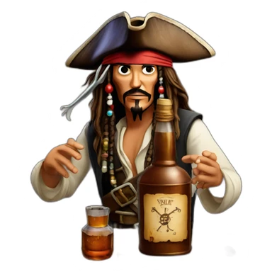 Jack sparrow staring at empty rum bottle sticker