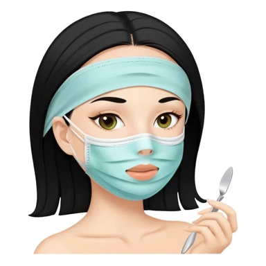 white girl with black hair doing self care, face mask, relaxing sticker