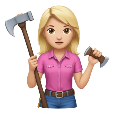 lumberjack blonde woman holding axe pink shirt sticker