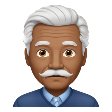 
An elderly man emoji with medium-dark skin tone, full white hair styled in thick, swept-back waves, thick white eyebrows, and a neatly groomed small white mustache. His face is clean-shaven aside from the mustache, giving him a tidy and classic look. sticker