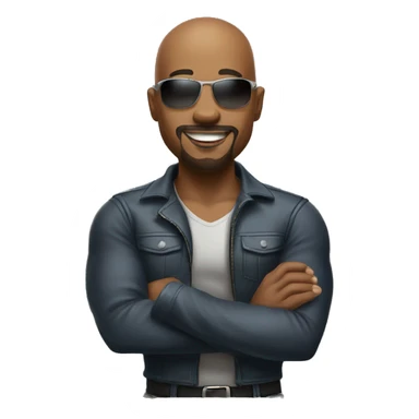 Smiling athletic bald attractive black man with goatee and sunglasses crossing arms and standing sideways sticker
