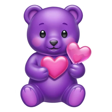 Gummy beart morado agarrando un corazón rosa cute sticker