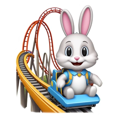 bunny mascot with a roller coaster in the background, inspired by Walibi amusement park sticker