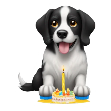 black and white dog blowing birthday candles sticker