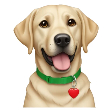 Black lab wearing green collar with red heart dog tag  sticker