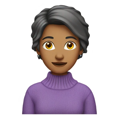 Indian Woman short hair to her ears, wearing a purple sweater, jeans a sticker