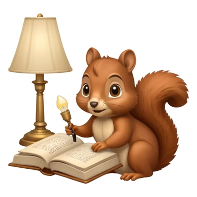 squirrel reading in bed with retro light lamp next to it sticker