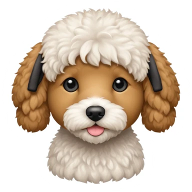 Can you make me an emoji of a very white mini goldendoodle no brown in his fur that looks at more poodle with black eyes? sticker