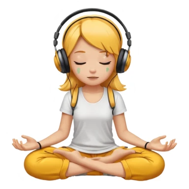 A girl is sitting cross-legged in a meditation pose, wearing headphones and listening to music. The song is so good that honey is dripping from her ears, and her expression is completely dazed because she’s enjoying the music so much. sticker