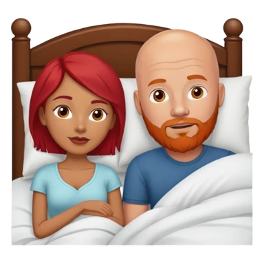 White Bald man with red beard and, Hispanic woman with dark brown hair in bed sticker
