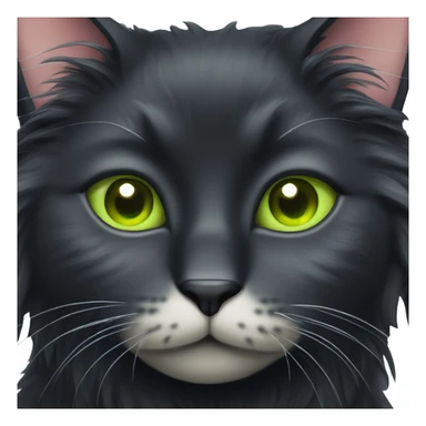 Fluffy black long haired cat mane with lime green eyes sticker