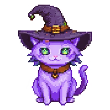 purple witch cat with a hat pixel art sticker