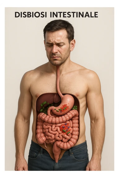 disbiosi intestinale vista anatomicamente su un uomo in 3D sticker