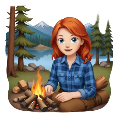 Happy Redhead woman with blue eyes beside campfire sticker